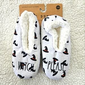 Rae Dunn "witch please" Haloween grey and black‎ slippers size S/M or 5-7